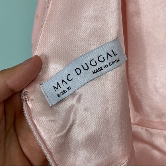 Mac Duggal Ruffle High‎ Low Polka Dot Midi Dress Pink Barbie Sleeveless Sz 16 - Picture 5 of 5